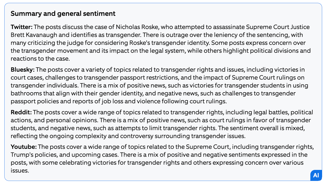 Transgender sentiment summary AI